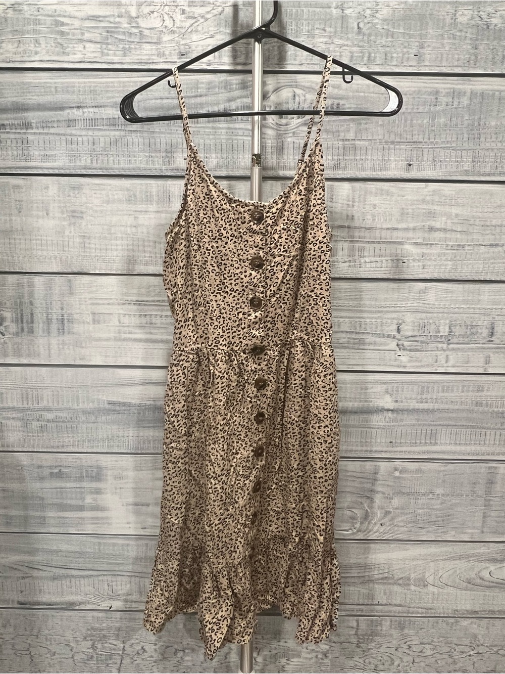 Japna Beige Leopard-Print Button Front Mini Dress
